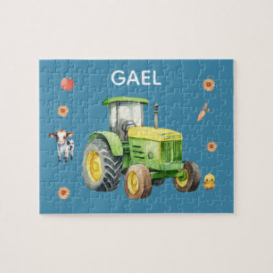 Puzzle Garçons Cute Blue Farm Tracteur et nom Enfants