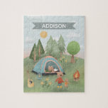 Puzzle Garçons Forêt Boisée Cute Ours Camping Enfants<br><div class="desc">Ce joli puzzle pour enfants présente une illustration colorée du camping extérieur, avec des ours, une tente, des arbres forestiers, un feu de camp et une guitare, et peut être personnalisé avec le nom de votre garçon. Parfait pour les enfants amateurs de campings ou de bois ! Consultez notre magasin...</div>
