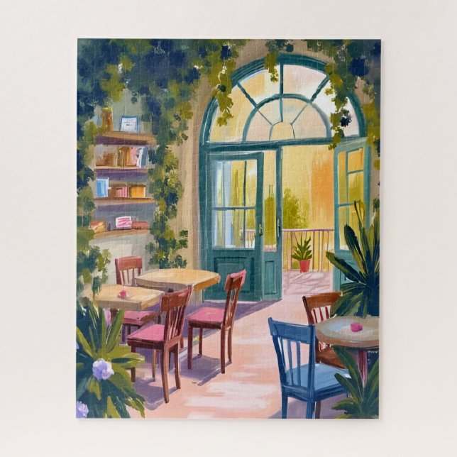 Puzzle Garden Cafe | Botanical Watercolor Painting (Vertical)