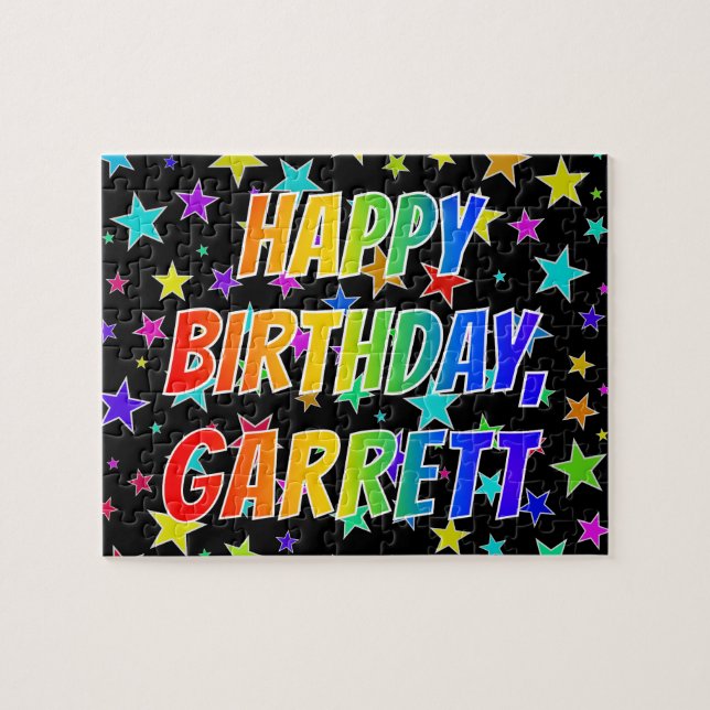 Puzzle "GARRETT" Prénom, Amusant "HEUREUX ANNIVERSAIRE" (Horizontal)