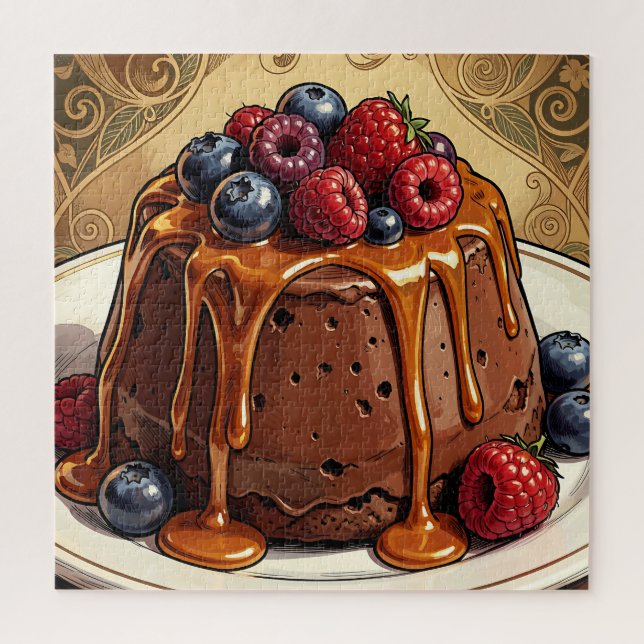 Puzzle Gâteau aux fruits rouges et caramel au chocolat dé (Vertical)
