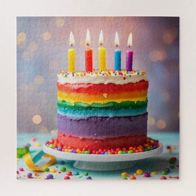Puzzle Gâteau d'anniversaire arc-en-ciel (Vertical)