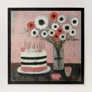 Puzzle Gâteau d'anniversaire chic et fleurs de Gerbera