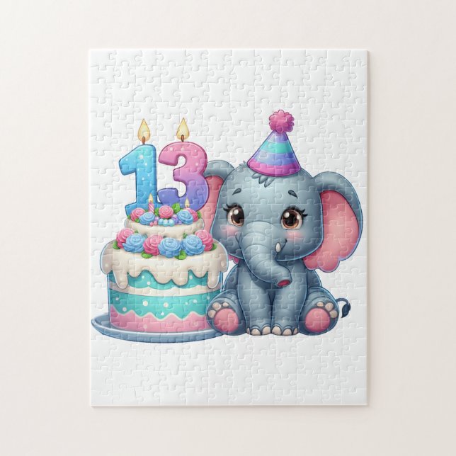Puzzle Gâteau d'éléphant pour 13e anniversaire (Vertical)