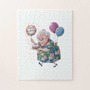 Puzzle Gâteau et ballon drôle de grand-mère pour annivers