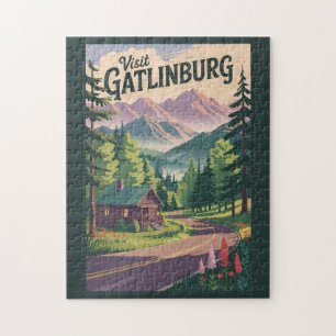 Puzzle Gatlinburg Tennessee Cabine Voyage Artistique Vint