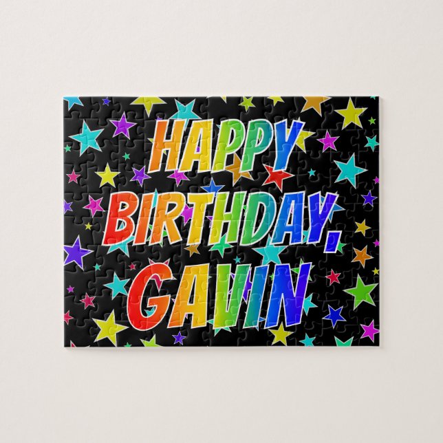 Puzzle "GAVIN" Prénom, Amusant "HEUREUX ANNIVERSAIRE" (Horizontal)