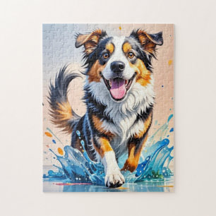 Puzzle Géant coloré heureux jouant chien drôle, splash