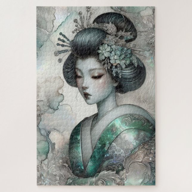 Puzzle Geisha en vert série de conception #2 (Vertical)