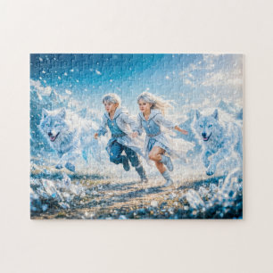 Puzzle Gémeaux Zodiaque avec enfants jumeaux et loups bla