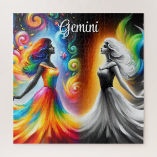 Puzzle Gemini Twins Couleur et noir et blanc Horoscope