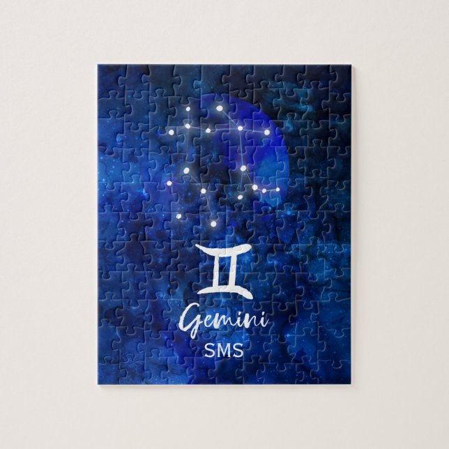 Puzzle Gemini Zodiac Constellation Bleu Galaxie Monogramm (Vertical)