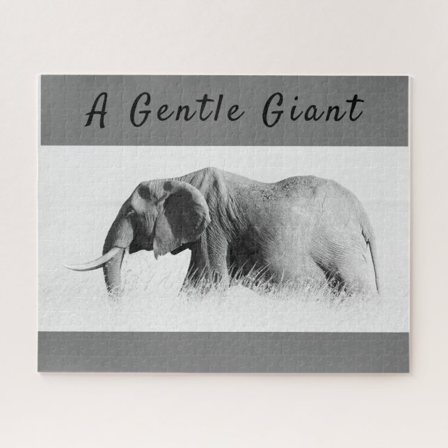 Puzzle Gentle Giant Elephant haute clé photo avec texte (Horizontal)