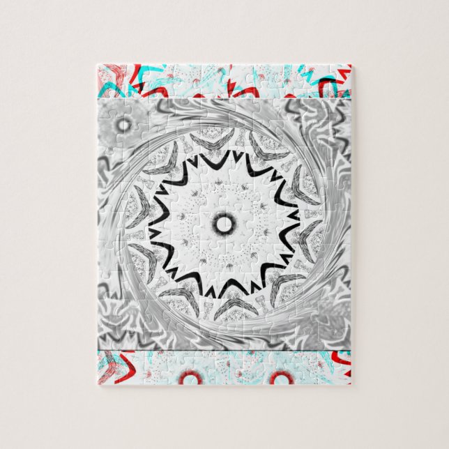 Puzzle Géométrie en cyan rose africain (Vertical)