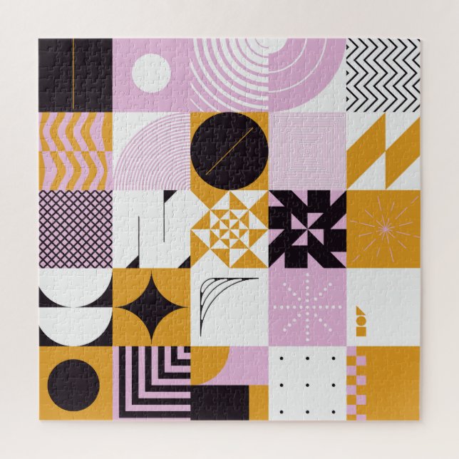 Puzzle Géométrie Scandinave : Oeuvre Artisanale Dessinée  (Vertical)