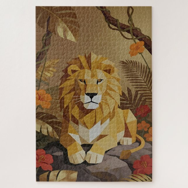 Puzzle géométrique du lion dans la jungle (Vertical)