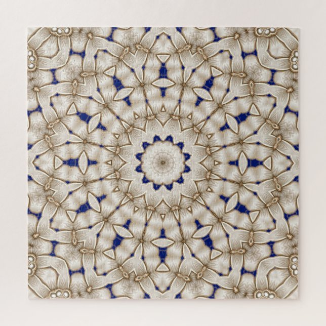 Puzzle géométrique floral or bleu (Vertical)