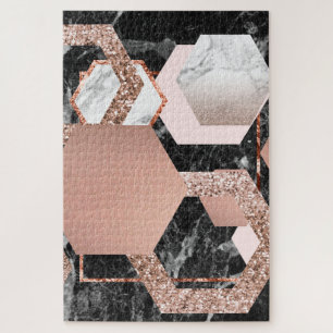 Puzzle Géométrique Rose en marbre doré