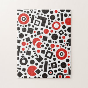 Puzzle géométriques noir rouge sur blanc