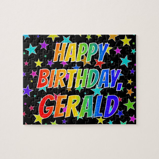 Puzzle "GERALD" Prénom, Amusant "HEUREUX ANNIVERSAIRE" (Horizontal)