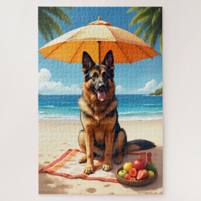 Puzzle German Shepherd Beach Relax Scene (Vertical)
