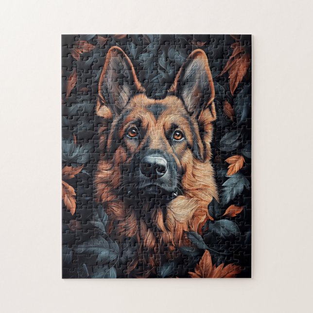 Puzzle German Shepherd in Leaves (Vertical)
