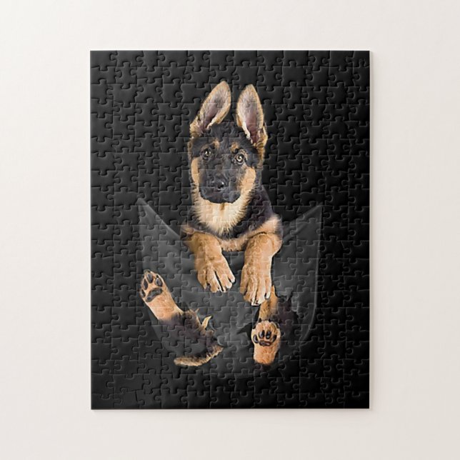 Puzzle German Shepherd In Pocket T-shirt Funny Dog Lover (Vertical)