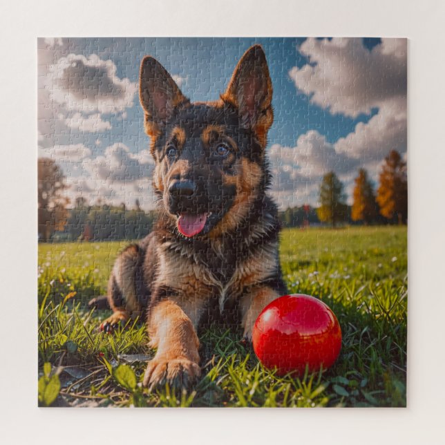 Puzzle German Shepherd Puppy with Toy (Vertical)