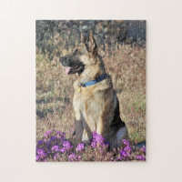 German Shepherd Rescue Dog With Flowers