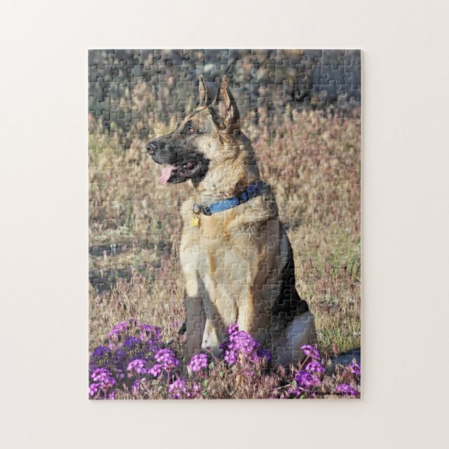 Puzzle German Shepherd Rescue Dog With Flowers (Vertical)