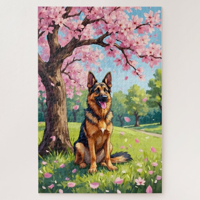 Puzzle German Shepherd Spring Blossom Dog (Vertical)