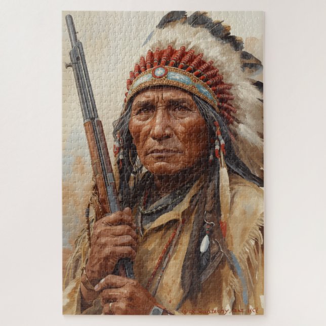 Puzzle Geronimo Indian Chief Warrior Portrait (Vertical)