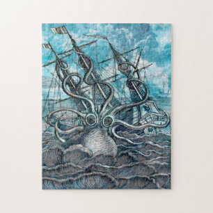 Puzzle Giant Octopus Blue Sea Monster Sailboat