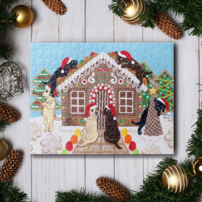 Puzzle Ginger Pread House Labradors Peinture (Ginger Bread Labradors Christmas Jigsaw Puzzle.)