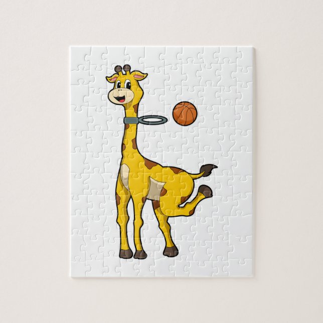 Puzzle Girafe au basket-ball avec cerceau de basket-ball (Vertical)