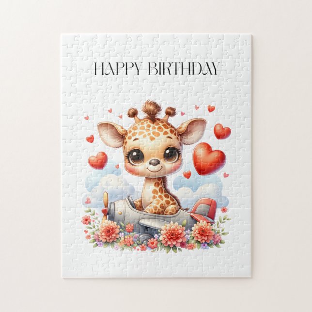 Puzzle Girafe Avion Anniversaire (Vertical)