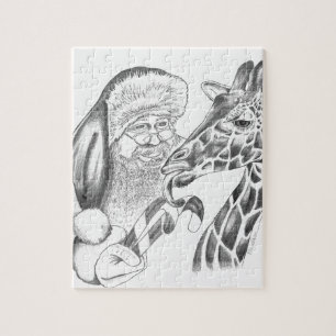 Puzzle girafe de Noël et Père Noël