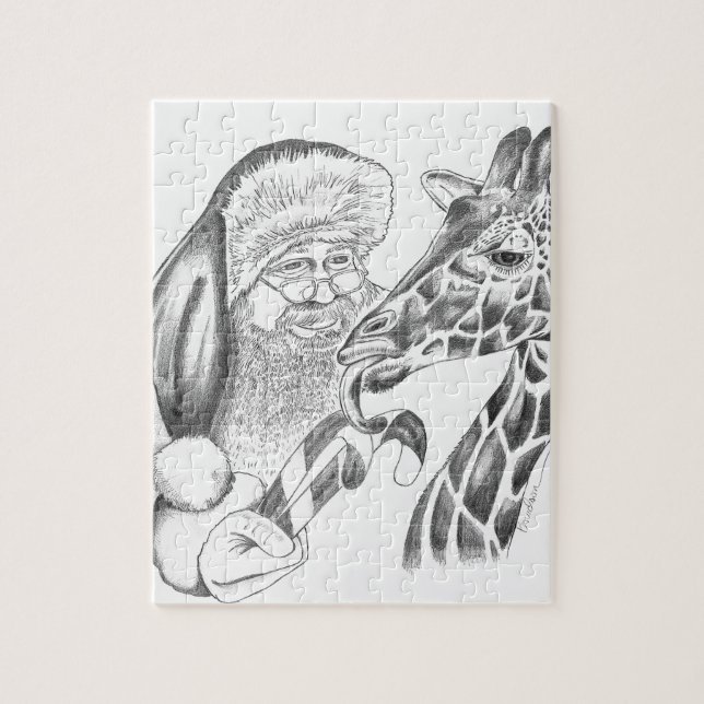 Puzzle girafe de Noël et Père Noël (Vertical)