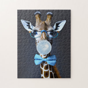 Puzzle Girafe portant des lunettes, arc cravate soufflant