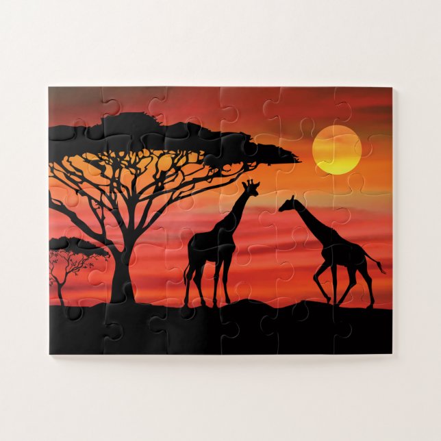 Puzzle Girafes Coucher de soleil africain (Horizontal)