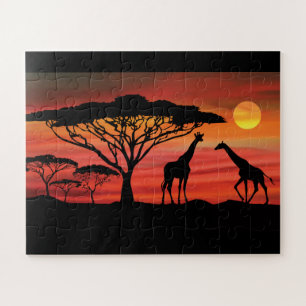 Puzzle Girafes dans le coucher de soleil du Serengeti