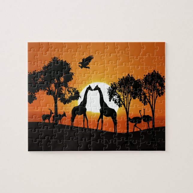Puzzle Giraffe au coucher du soleil (Horizontal)