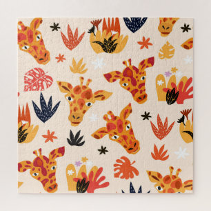 Puzzle Giraffe de dessin : Floral Savanna Motif