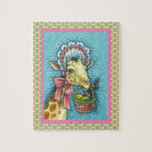 PUZZLE GIRAFFE EN BONNET DE PÂQUES AU PRINTEMPS, BASSIN D