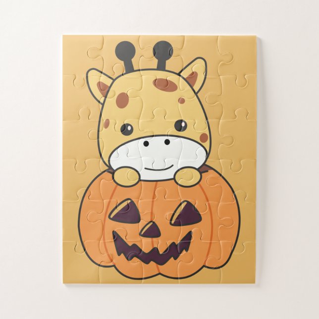 Puzzle Giraffe En Citrouille Cute Giraffes Joyeux Hallowe (Vertical)