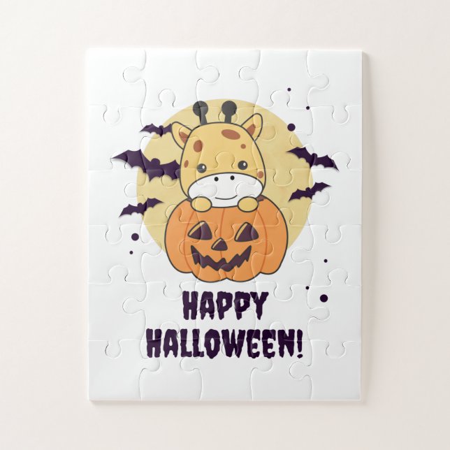 Puzzle Giraffe En Giraffes Cute Citrouille Joyeux Hallowe (Vertical)