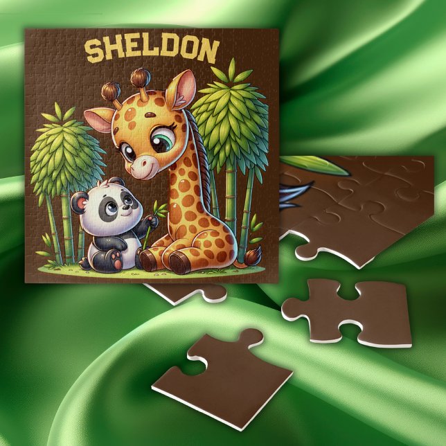 Puzzle Giraffe et Panda Nom monogrammé | (Créateur téléchargé)