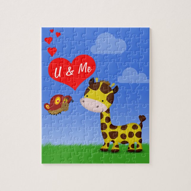 Puzzle Giraffe et papillon en amour (Vertical)