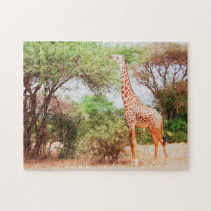 Puzzle Giraffe Manger Feuilles Peinture Photo