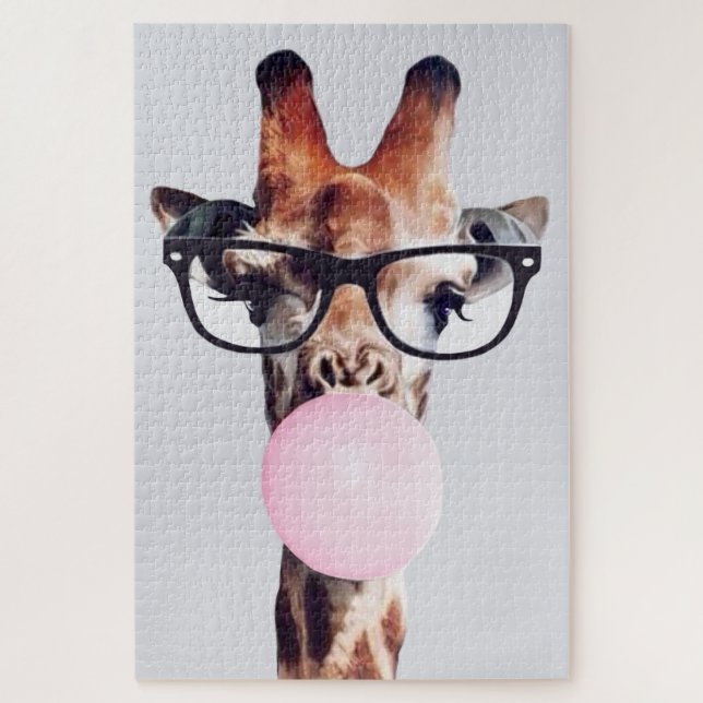 PUZZLE GIRAFFE PORTANT DES VERRES SOUFFRANT UN BUBBLEGUM  (Vertical)